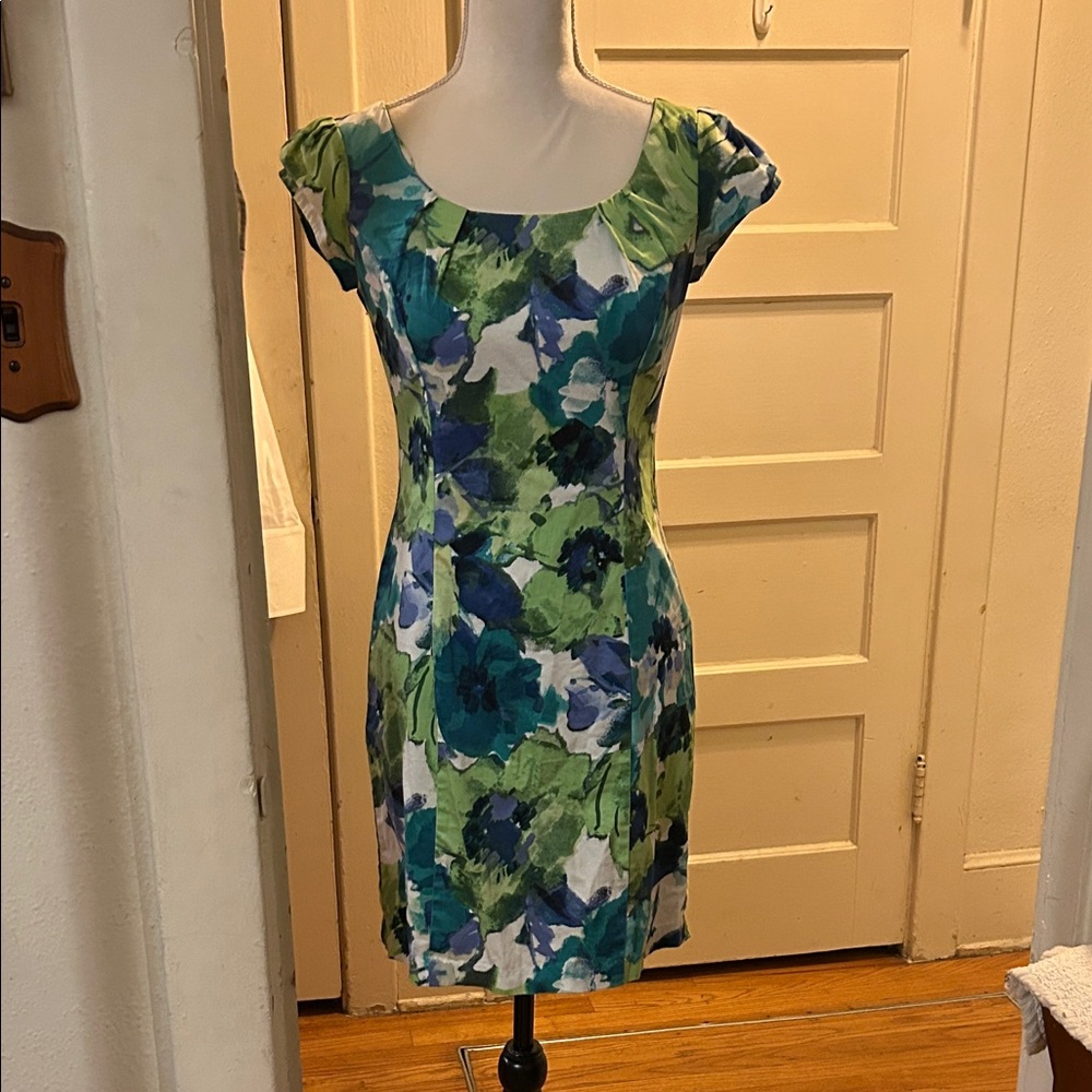 IZ Byer California Floral Green and Blue Women's Dress